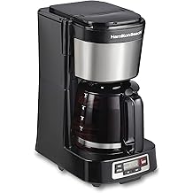 Hamilton Beach 5 Cup Drip Coffee Maker with Easy FrontFill Basket, Compact Design, Programmable Clock, Glass Carafe, Auto Pause and Pour, Black &amp; Stainless Steel (46111)