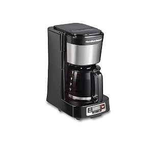 Hamilton Beach 5 Cup Drip Coffee Maker with Easy FrontFill Basket Compact Design Programmable Clock Glass Carafe Auto
