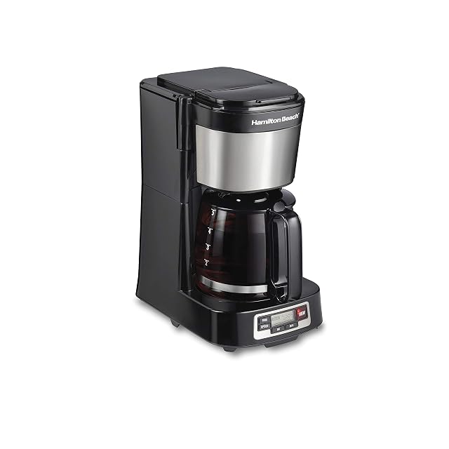 Hamilton Beach 5 Cup Drip Coffee Maker with Easy FrontFill Basket Compact Design Programmable Clock Glass Carafe Auto