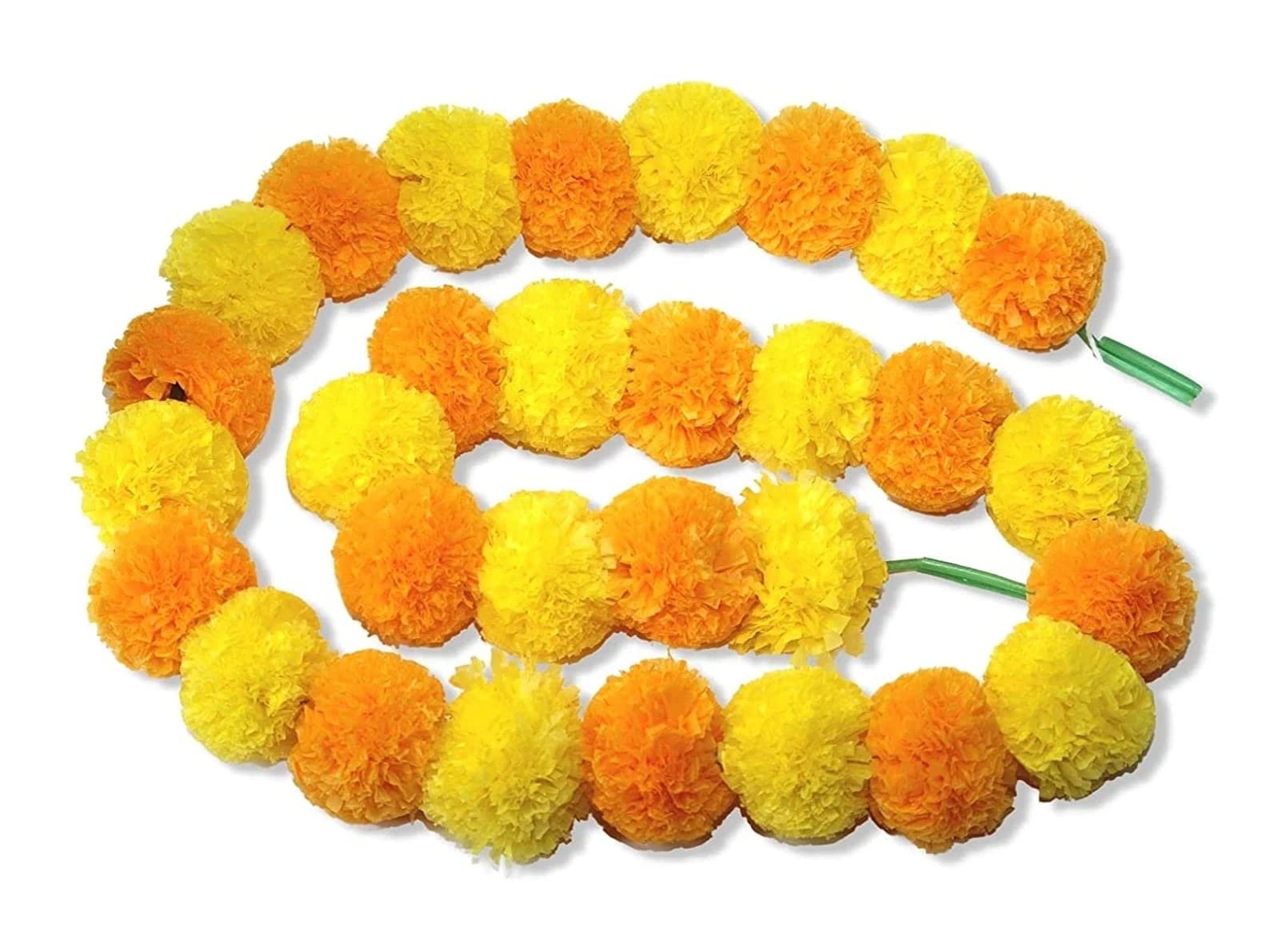 Craftstore Artificial Marigold Flowers String (Pack of 10) Flower Garlands for Indian Wedding Party House Warming - Christmas Decorations for Home Front Door Entrance Entry Way (Mango & Yellow)
