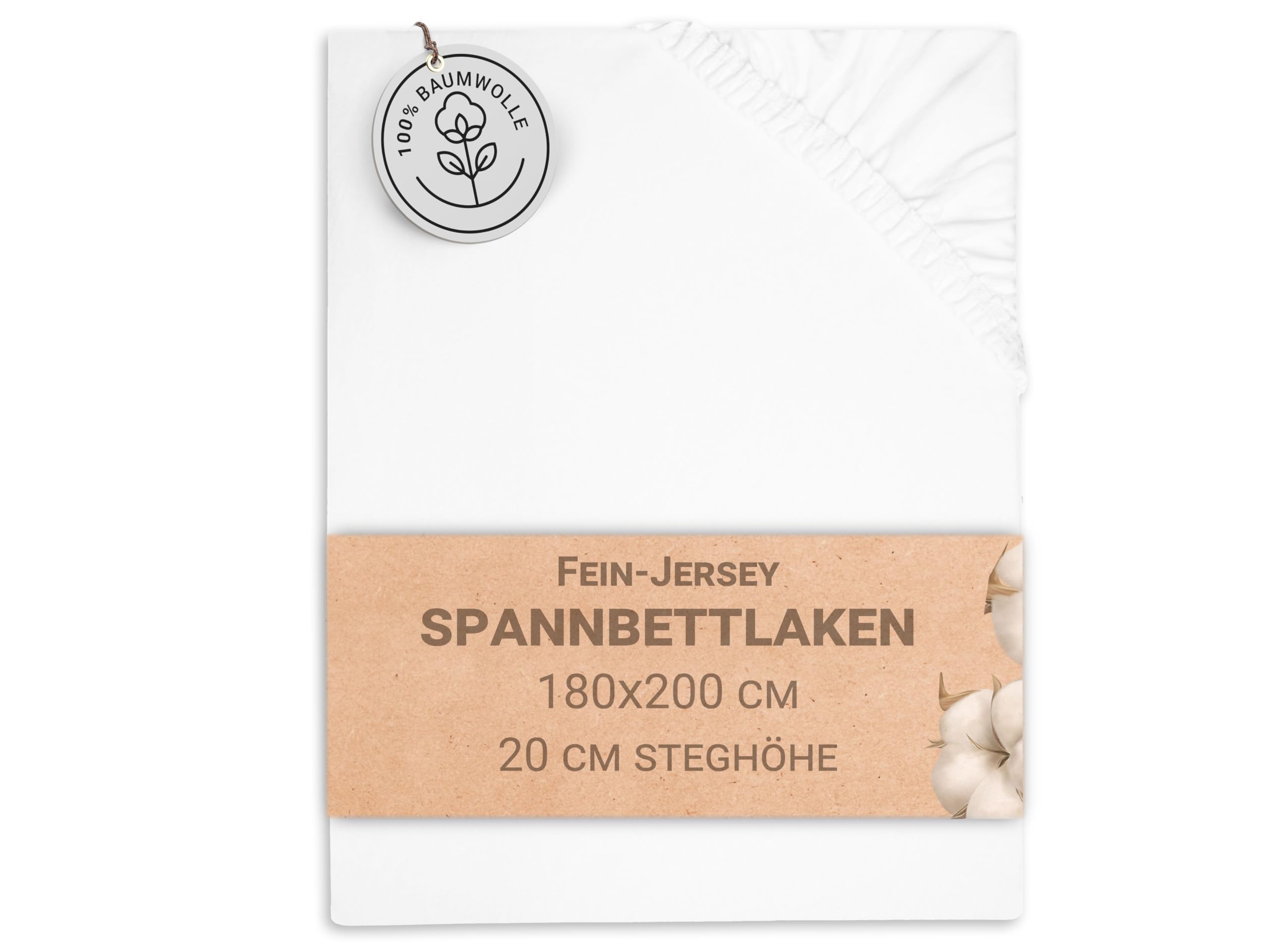 ZOLLNER Spannbettlaken in 180x200 cm - mit eingearbeitetem Gummibund - Baumwolle - waschbar bis 95°C - Hotelqualität - Oeko Tex® Zertifiziert