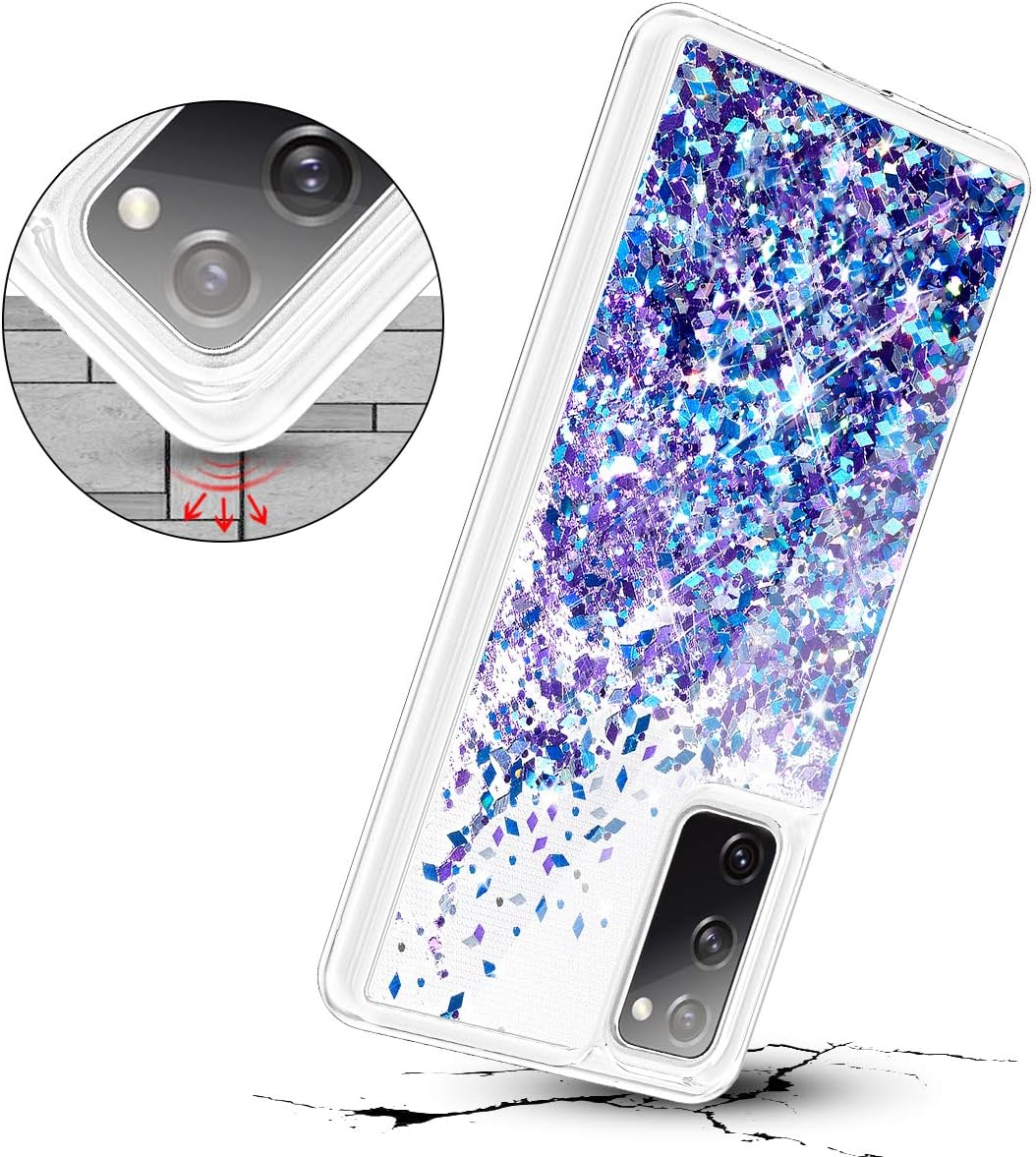 Caka Case for Galaxy S20 FE 5G Glitter Case for Women Girls Liquid Sparkle Luxury Fashion Flowing Floating Shining Glitter Quicksand Clear Case for Samsung Galaxy S20 FE 5G (Blue Purple)