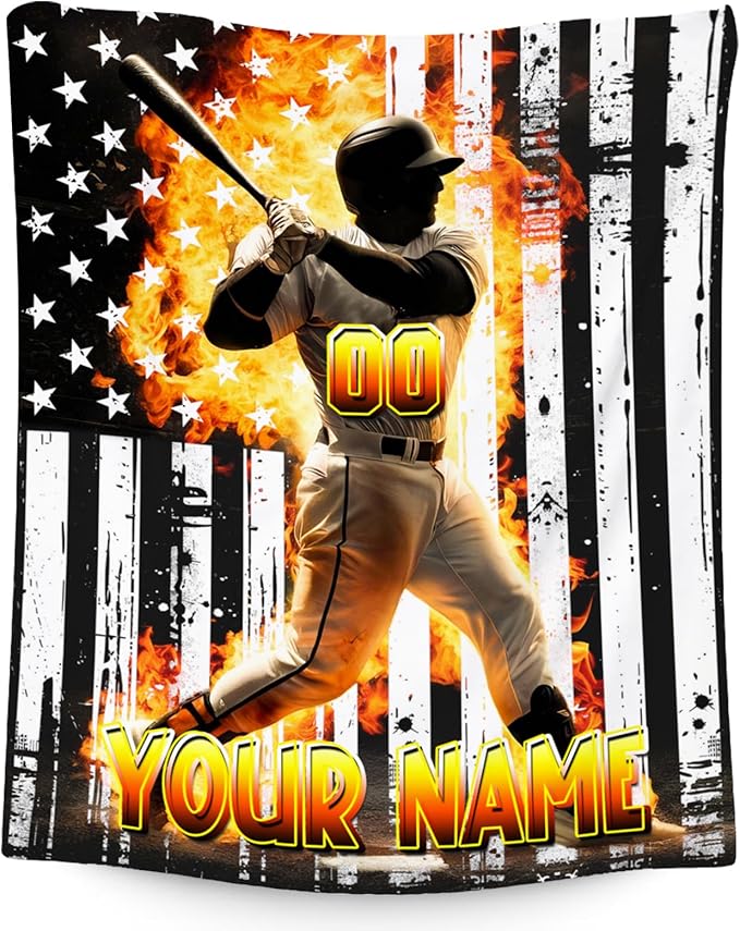 Baseball Blanket for Boys, Custom Blankets Gifts for Kids, Personalized Sports Throw with Name, Soft Fleece Throw for Sport Lovers, 40"x50"