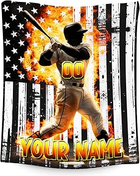 Baseball Blanket for Boys, Custom Blankets Gifts for Kids, Personalized Sports Throw with Name, Soft Fleece Throw for Sport Lovers, 40"x50"
