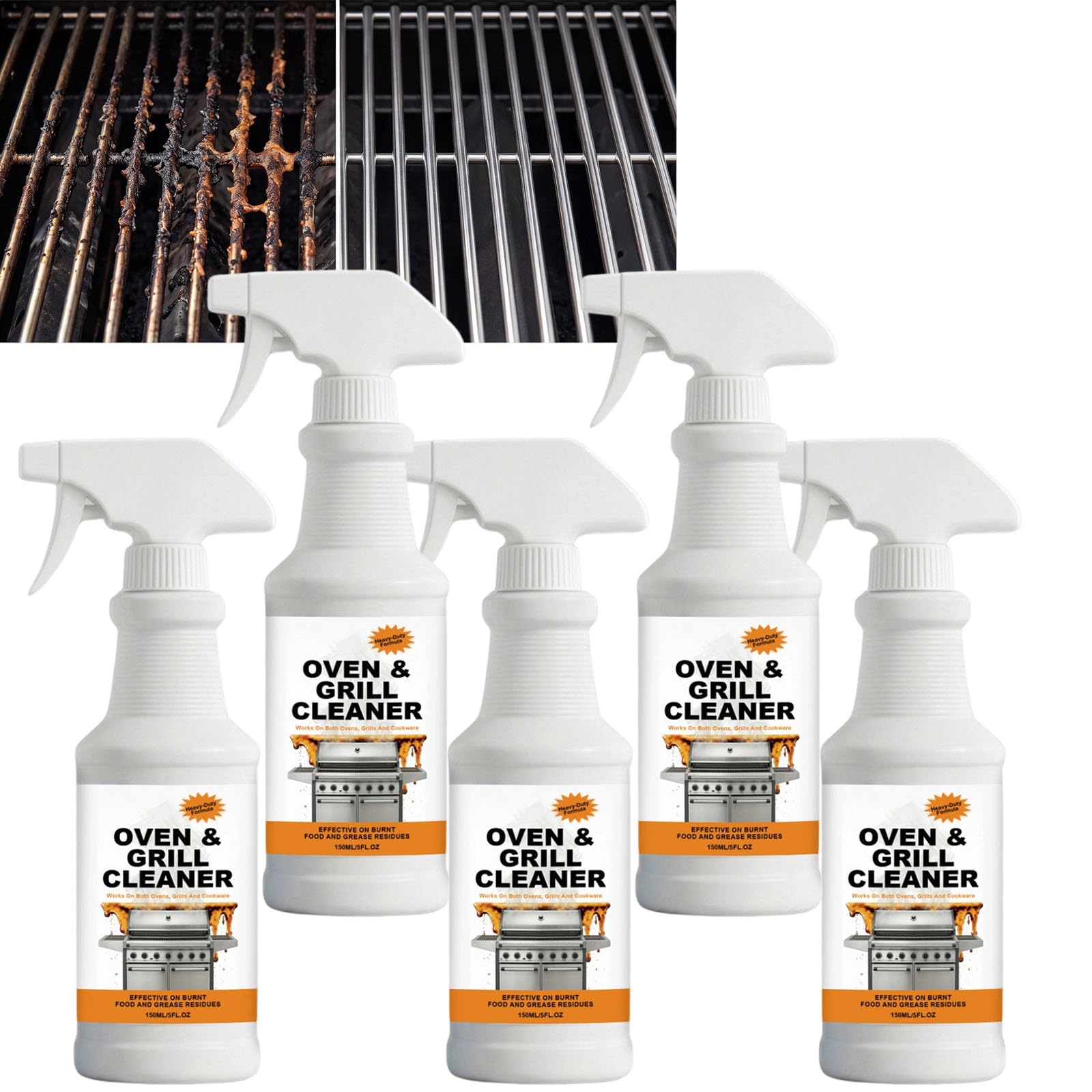 Hochleistungs-Backofen- Und Grillreiniger-Spray – Allzweck-Küchenreiniger Für Grills, Kochfelder, Heißluftfritteusen, Kochgeschirr, Backofenroste, Grillplatten Und Eingebranntes Fett (5Pcs)