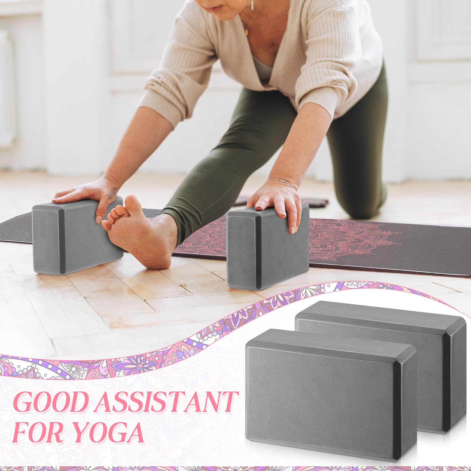 Tinideya Yogamatte, Yoga-Block, 6 mm dick, rutschfest, mit Tragegurt, Reisematten für Training, Fitness, Pilates, Bodentraining, 3 Stück