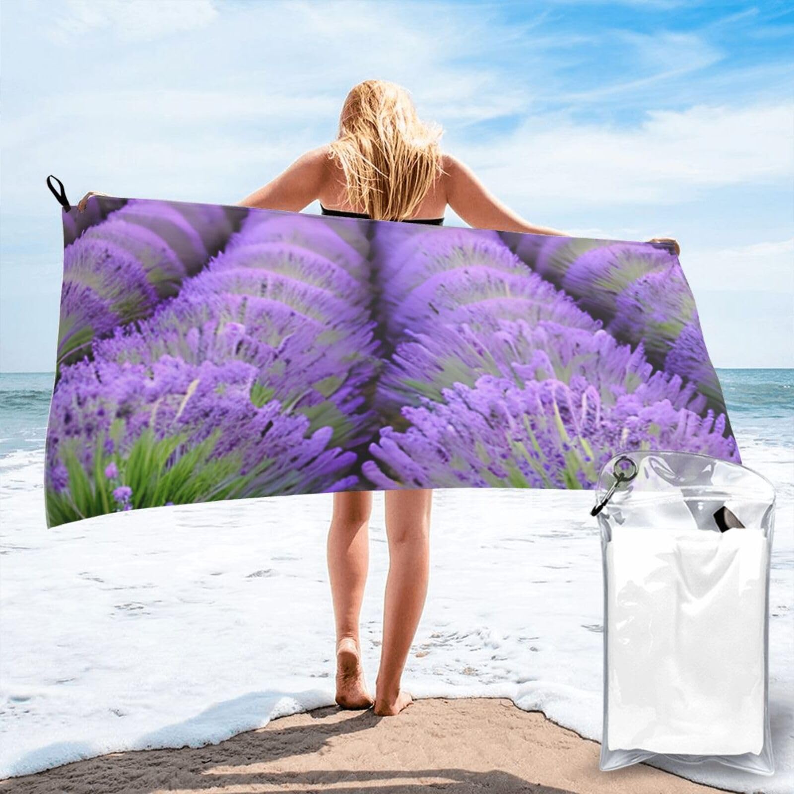 AYYQWE Romantic Lavender Print Lightweight Towel For Men Women Travel Beach Camping Hiking Yoga Swimming Sports