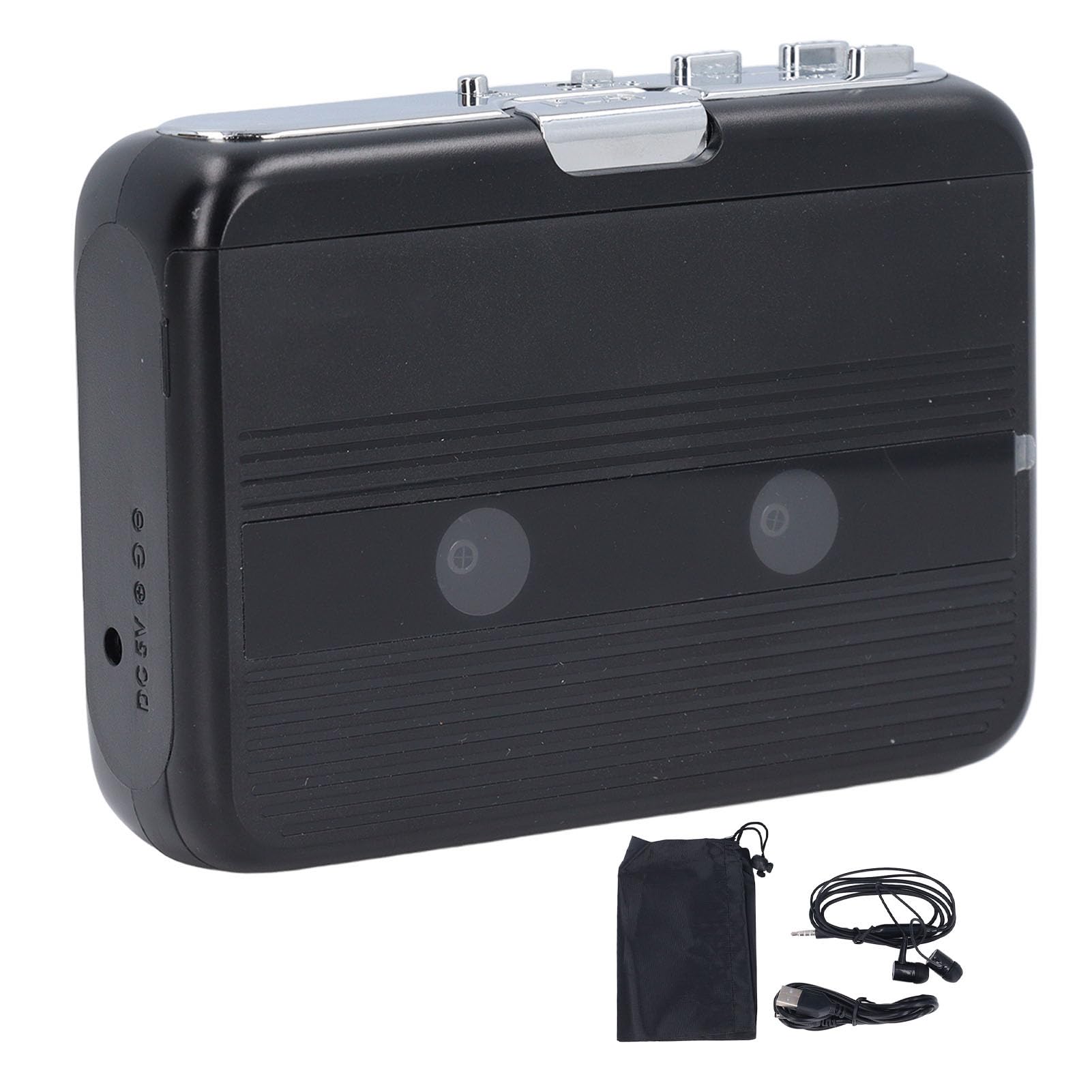 Fockety Lettore di Cassette, Lettore di Cassette Bluetooth con Inversione Automatica ' Stereo, di Portatile con Auricolare Cavo di Alimentazione USB Batteria AA per Parco Domestico (BLACK)
