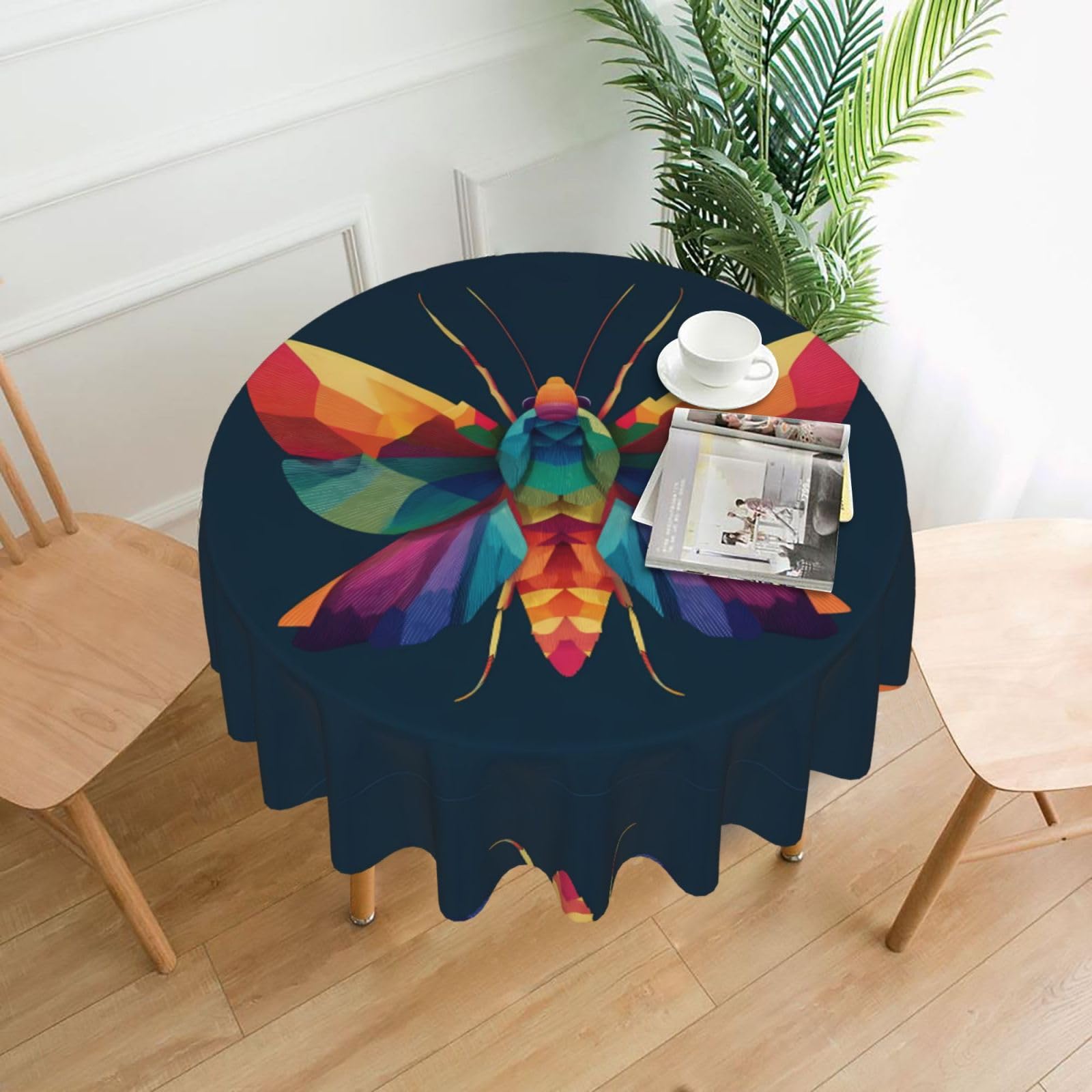 MROWYC Rainbow Insects Printed Practical Round Tablecloth, Durable, Suitable for Home, Restaurant, Hotel, Gathering, and Decorative Table Covers