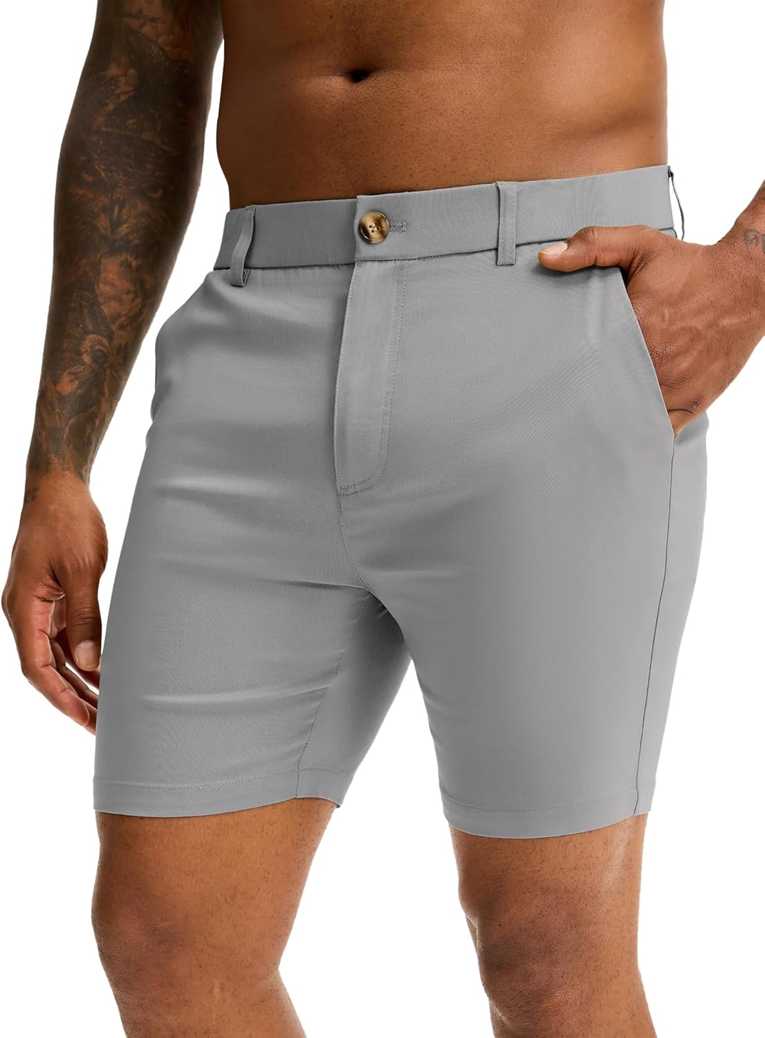 Comdecevis Men's Slim Fit 7" Inseam Chino Shorts - Stretch Skinny Dress Shorts for Work Casual