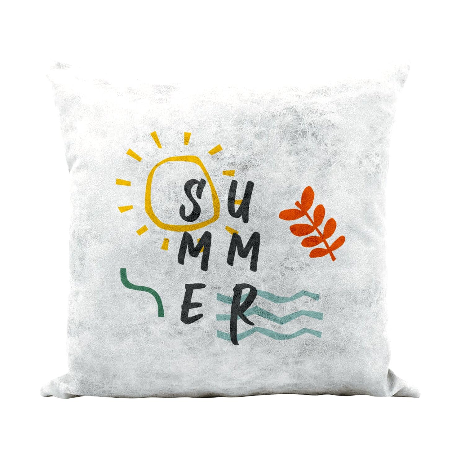 Coussin en similicuir blanc 40x40 cm avec motif été minimaliste soleil et mer