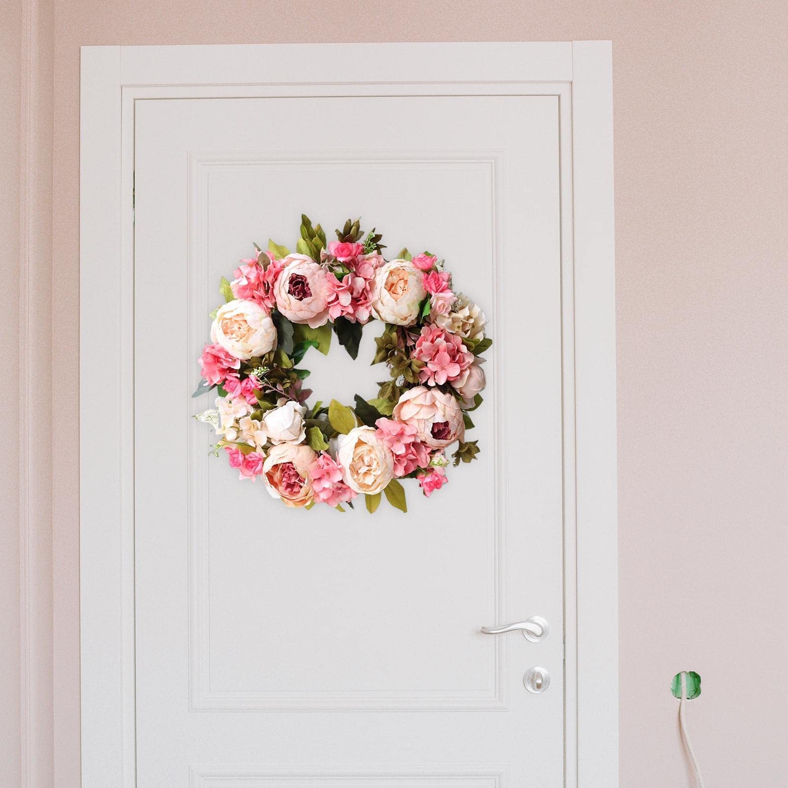 Guirnalda de Peonías Corona de Flores Guirnalda Artificial Corona para Puerta con Base de Vid Plástica Y Acabado Elegante Adecuada para Boda Ventana