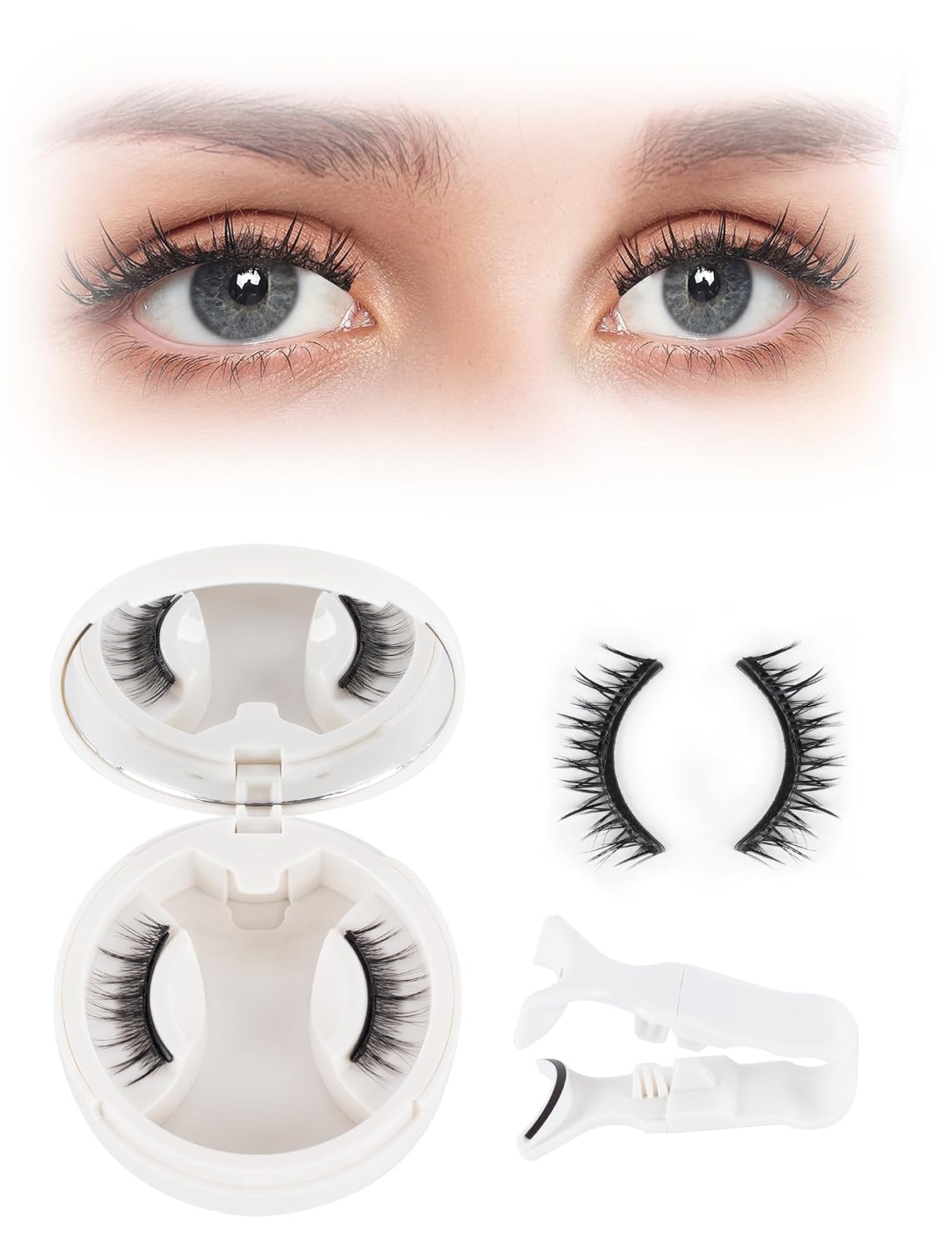 Magnetic Eyelashes Natural Look, Reusable Magnetic No Glue Lashes with Applicator 1 Pair Self-Adhesive Easy False Eyelashes Extensions Kit (Personalized Style)(Personalized Style)