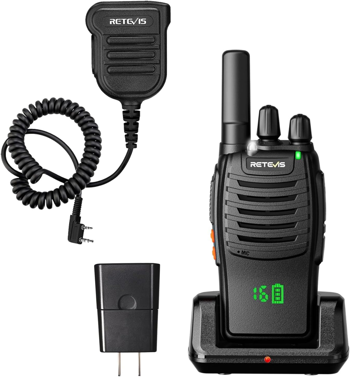 Retevis H-777H Walkie Talkies(1Pack) Bundle with Radio Mic(1Pack) Long Range,2 Way Radios,Shatterproof Hidden Display,Type-C Charging,VOX,SOS Alarm,Flashlight,License-Free, Handheld Two Way Radio