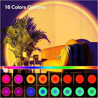Sunset Lamp - 16 Different Color Modes, 360 Degree Rotatable Head, 4 Different Reflection Modes, Remote Control, Adjustable Brightness, Projection Sunset Lamp for Photography & Ambience [Energy Grade A++]