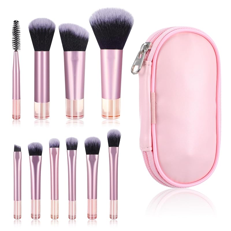 Kit de 10 Pincéis de Maquiagem para Viagem DIVINA VITAE com Estojo, Rosa