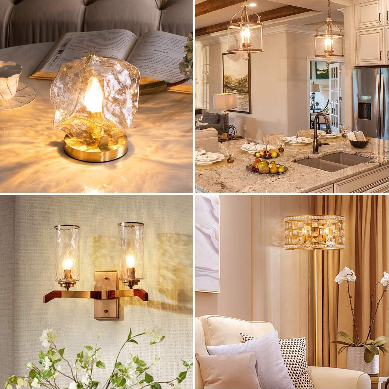 Vintage Style Candelabra Light Bulbs, 40W Equivalent, 2700K Warm White, E12 Base, Clear Glass Filament Bulbs, Ceiling Fans & Home Decor 6-Pack
