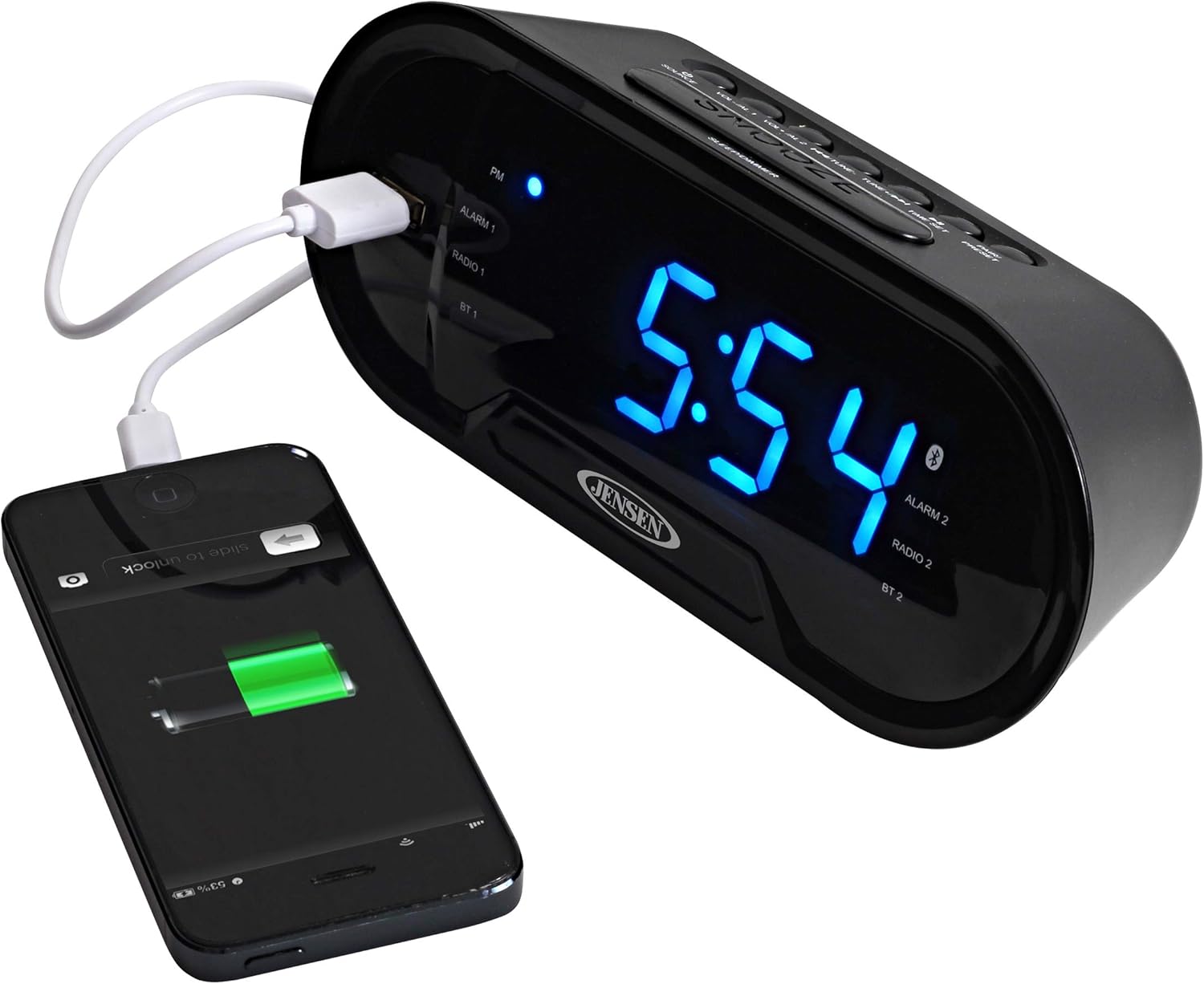 Jensen JCR-298 JCR-298 AM/FM Dual-Alarm Digital Clock Radio with Bluetooth
