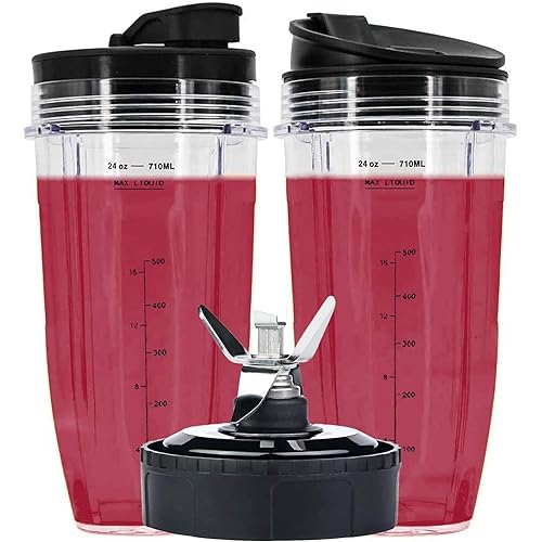 Weierken 24oz Cups Compatible with Nutri Ninja Auto IQ Series Blender, Pro Replacement Parts with 2 Type Lids, 7 Fins Extractor Blade, Compatible for BL450-30, BL456-30, BL481-30,BL487, NN100 etc