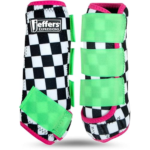 Jeffers Expression Protective Horse Boots 1 Pair, Skater Cowgirl - Safe Neoprene Leg Guards, Comfortable Fit, Durable Strap Closures, Front & Hind Support, Accessories for Travel & Riding - Medium