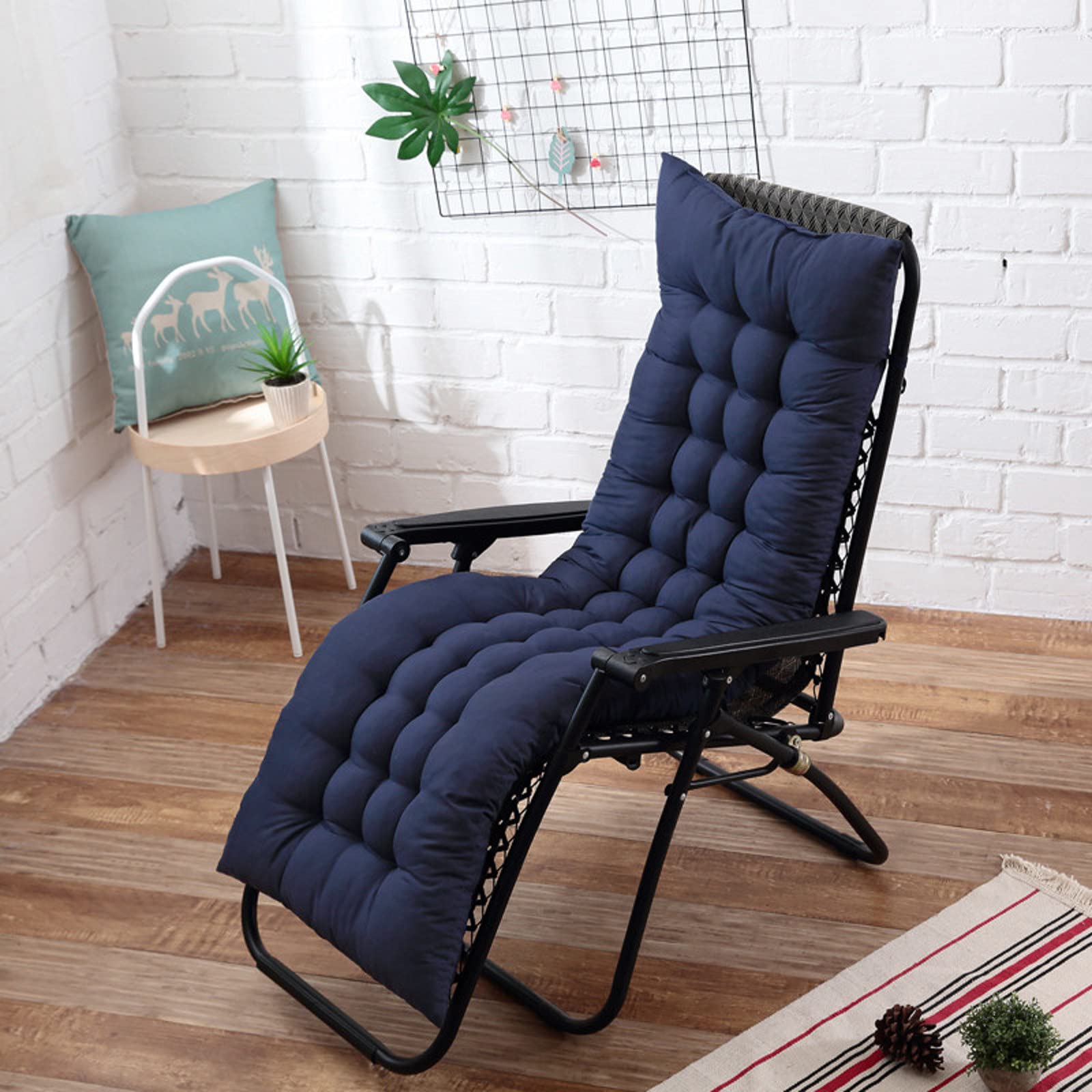 ADSEA Indoor Bench Cushion,Solid Color Lounger Patio Cushion,Soft High Back Reclining Chair Cushion,With Ties For Patio Chairs-Dark blue 125x48x8cm(49x19x3inch)