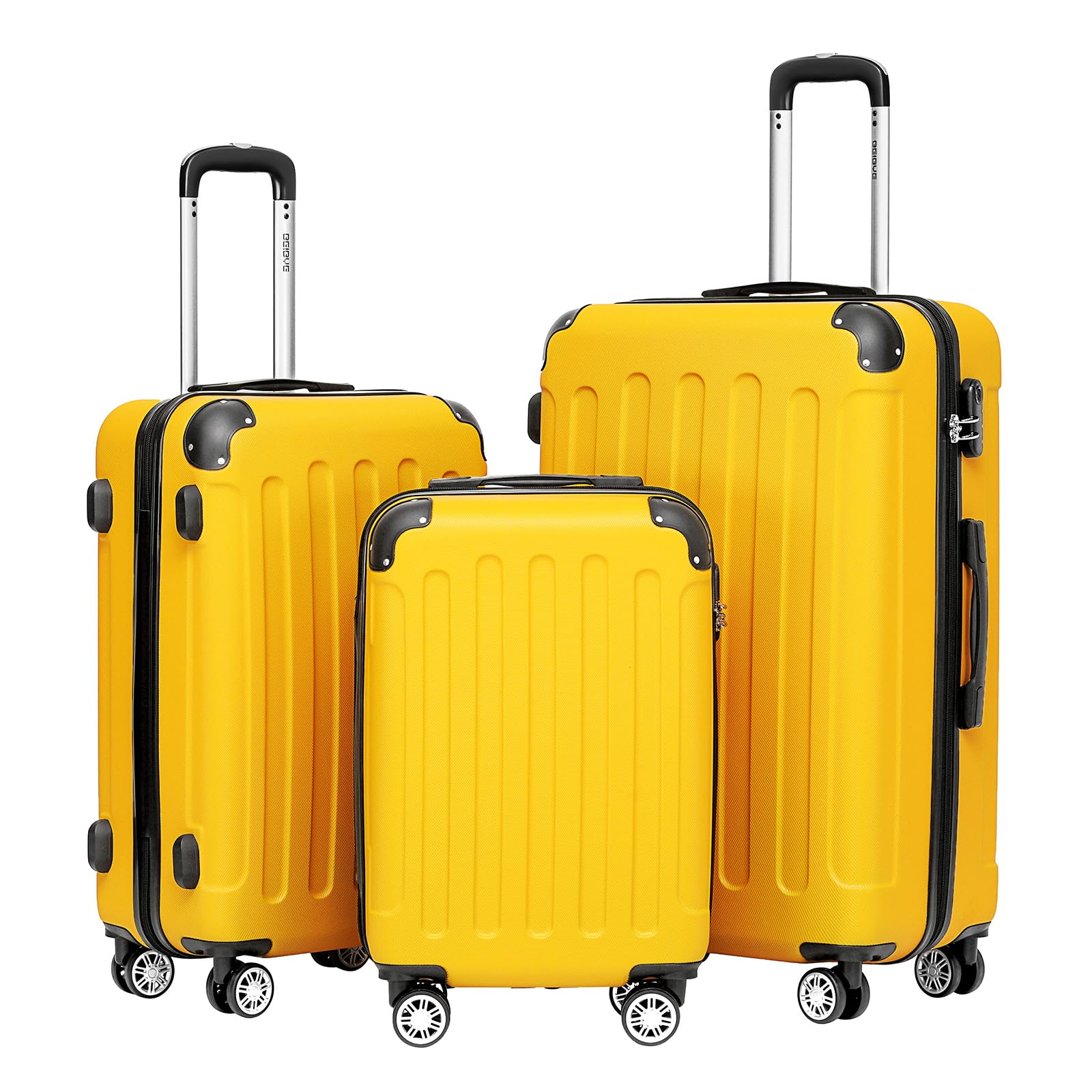 BEIBYE Hartschalen-Koffer Trolley Rollkoffer Reisekoffer Sicherheit Zahlenschloß Zwillingsrolle ABS Material Handgepäck 4 Rollen (M-L-XL-Set)