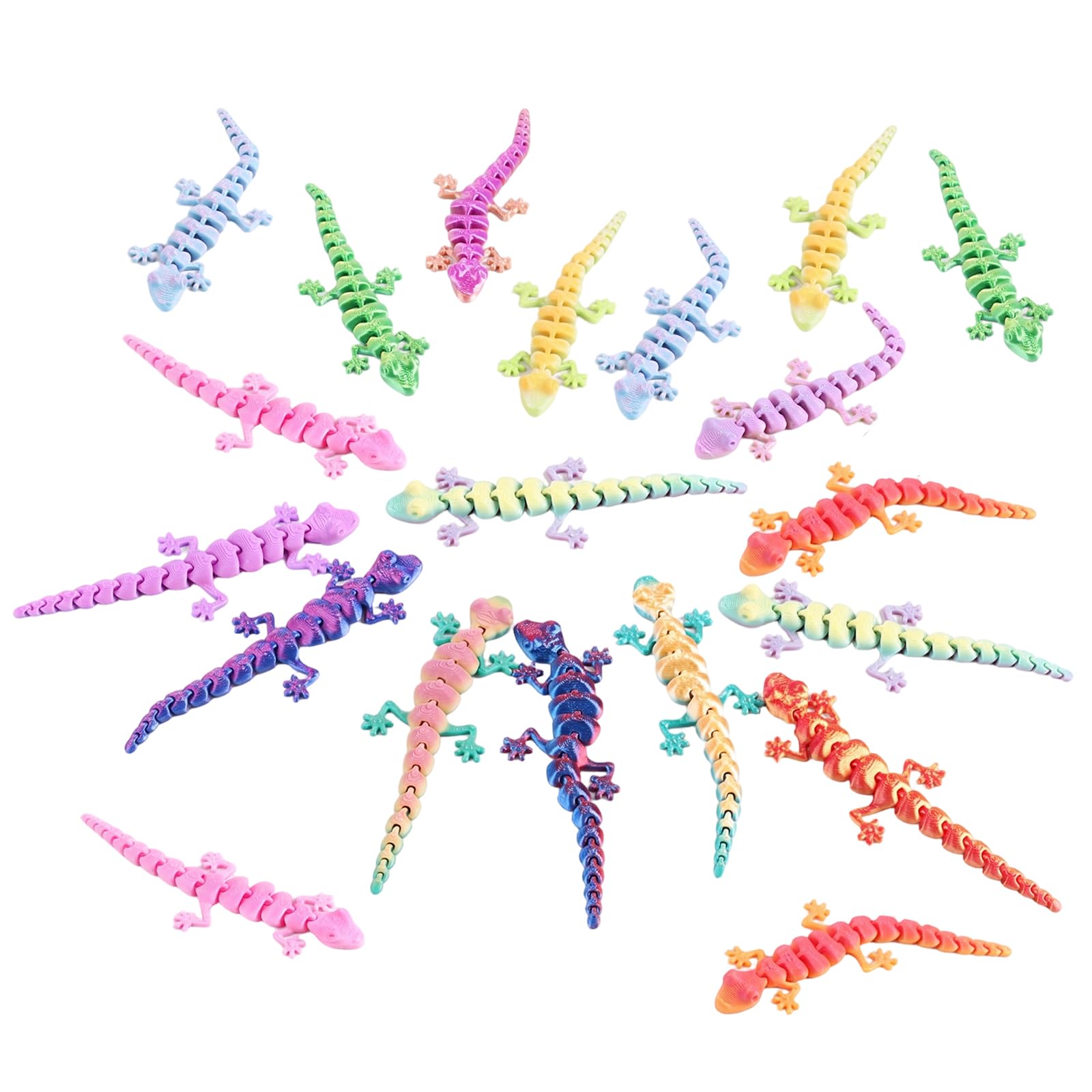 Piewbsh 20-Piece 3D Printed Gecko Figures Articulated Reptile Desk Pets