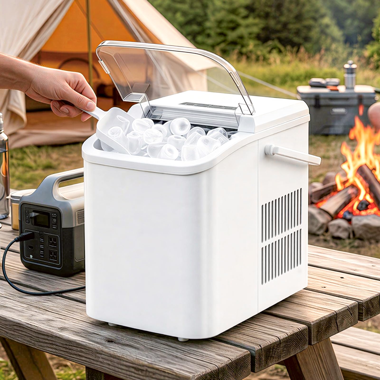 Ice Maker, Portable Ice Makers Countertop with Handle, Basket & Scoop, 26Lbs/24Hrs, 9 Bullet Ice Cubes in 6 Mins, 2 Ice Sizes, Self-Cleaning, Quiet Compact Ice Machine for Home Kitchen Party, White on Fridge.com