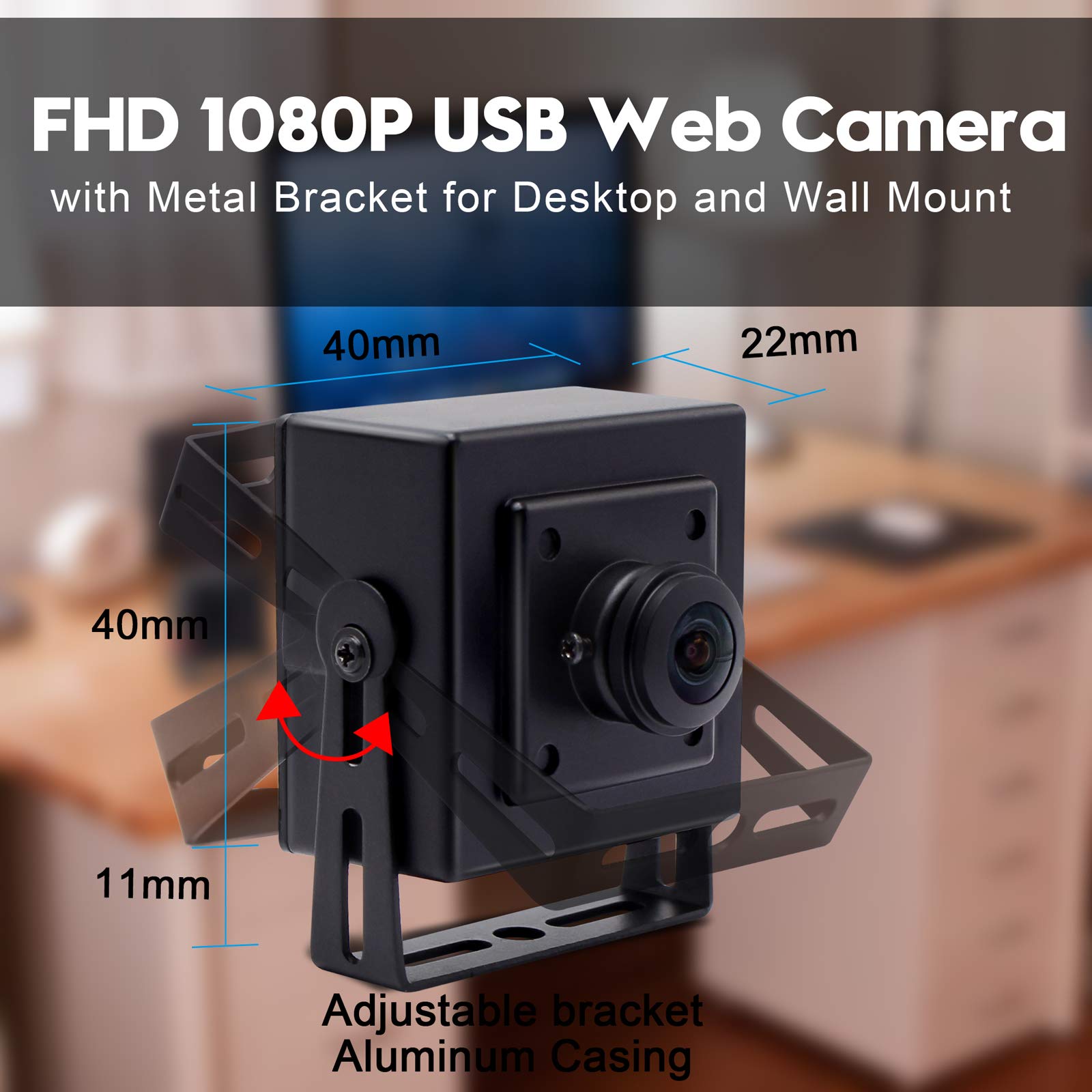 Svpro Full HD 1080P Low Light Kamera USB Kamera mit Aluminiumgehäuse, IMX323 Sensor Mini USB Webkamera 2MP H.264 USB Webcam mit integriertem digitalen Mikrofon für PC oder Embedded-Projekt