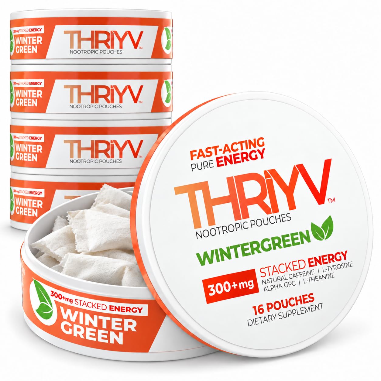 THRIYV Wintergreen Nootropic Energy Pouches, 50mg Caffeine, 16 Count — Amazon image 9