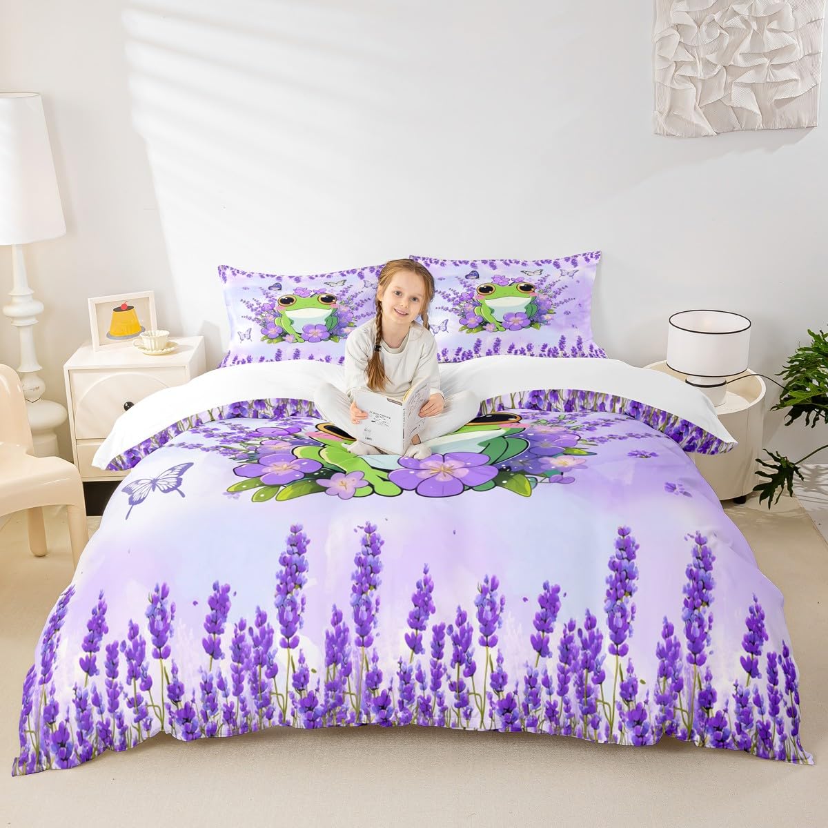 Parure de lit romantique lavande pour chambre de fille