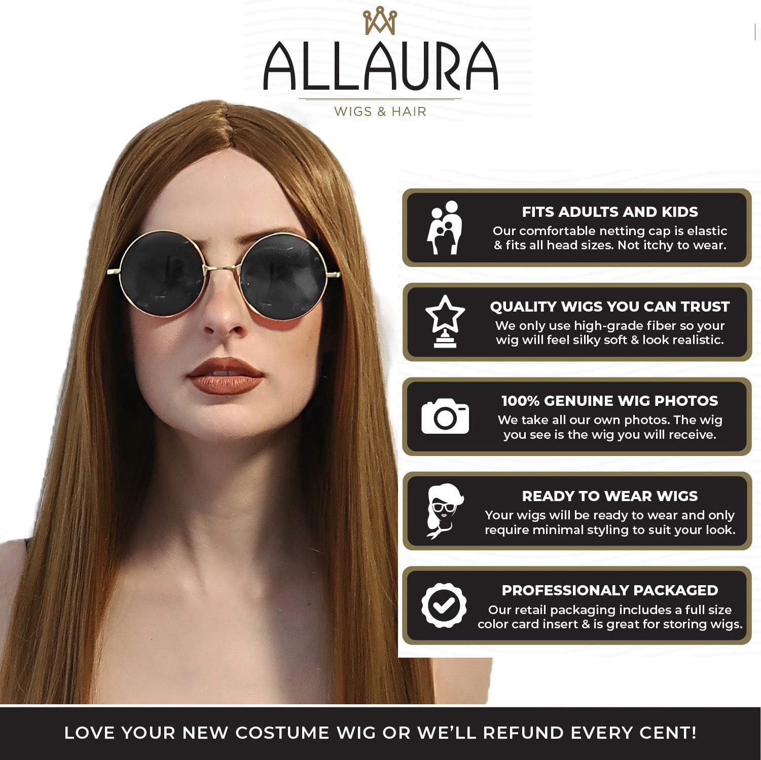 ALLAURA Long Straight 70's Hippie Wig ñ 24î Family Witch Cosplay, Brown - Image 4