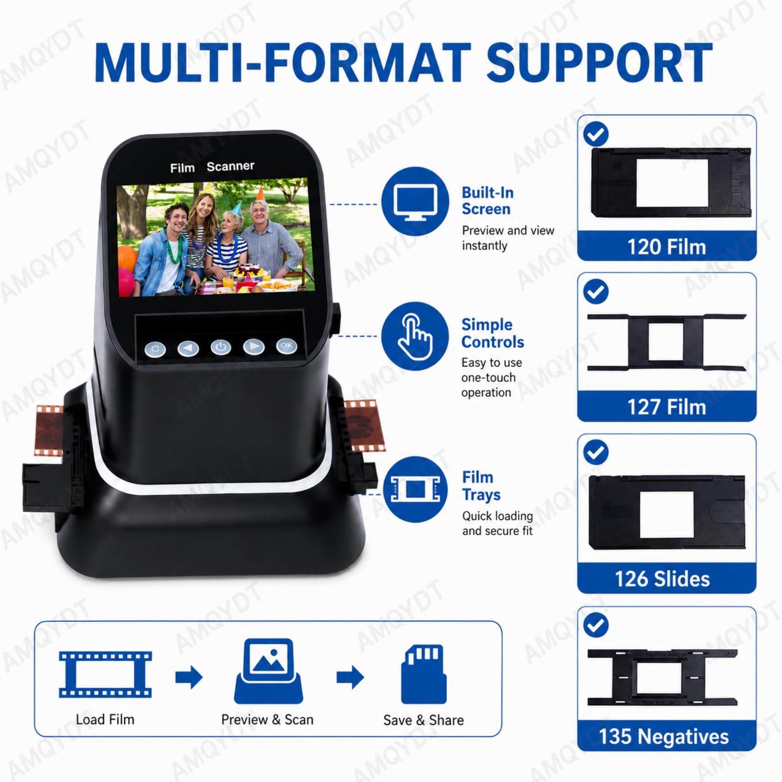 Escáner De Película De 35 Mm Y 120, Escáner De Negativos De Formato Medio Con Salida Jpeg De Hasta 22 Mp, Pantalla Lcd De 4,3 Pulgadas, Vista Previa Y Reproducción De Imágenes, Memoria De 128 Mb
