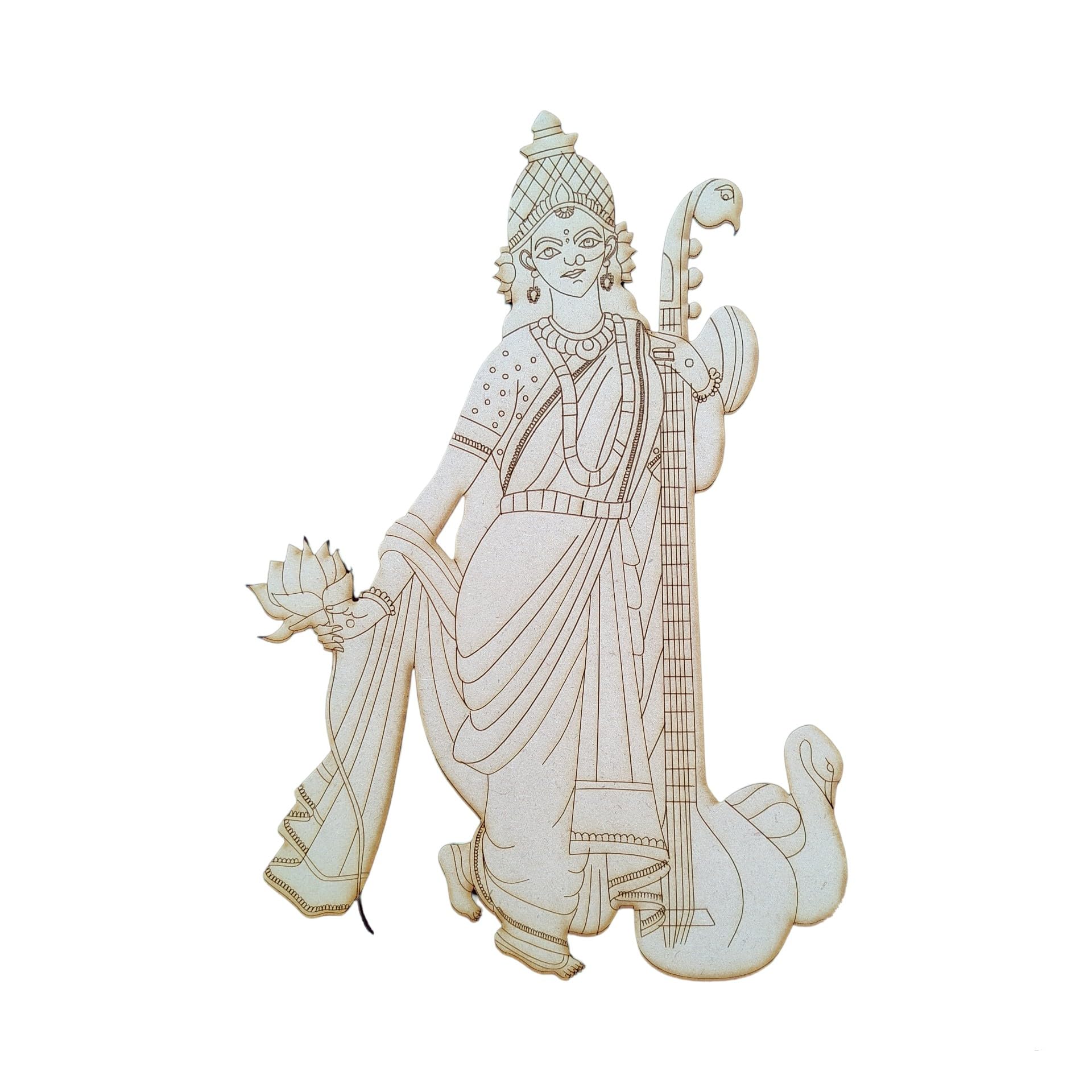 Goddess Saraswati MAA with Sitar Pre marked Wooden MDF Shapes Boards Art and Craft Painting Cutout DIY Mandala Painting, Rangoli Art, Wall Hanging Work Home Room Decor Artistic (12 Inch)-image-7