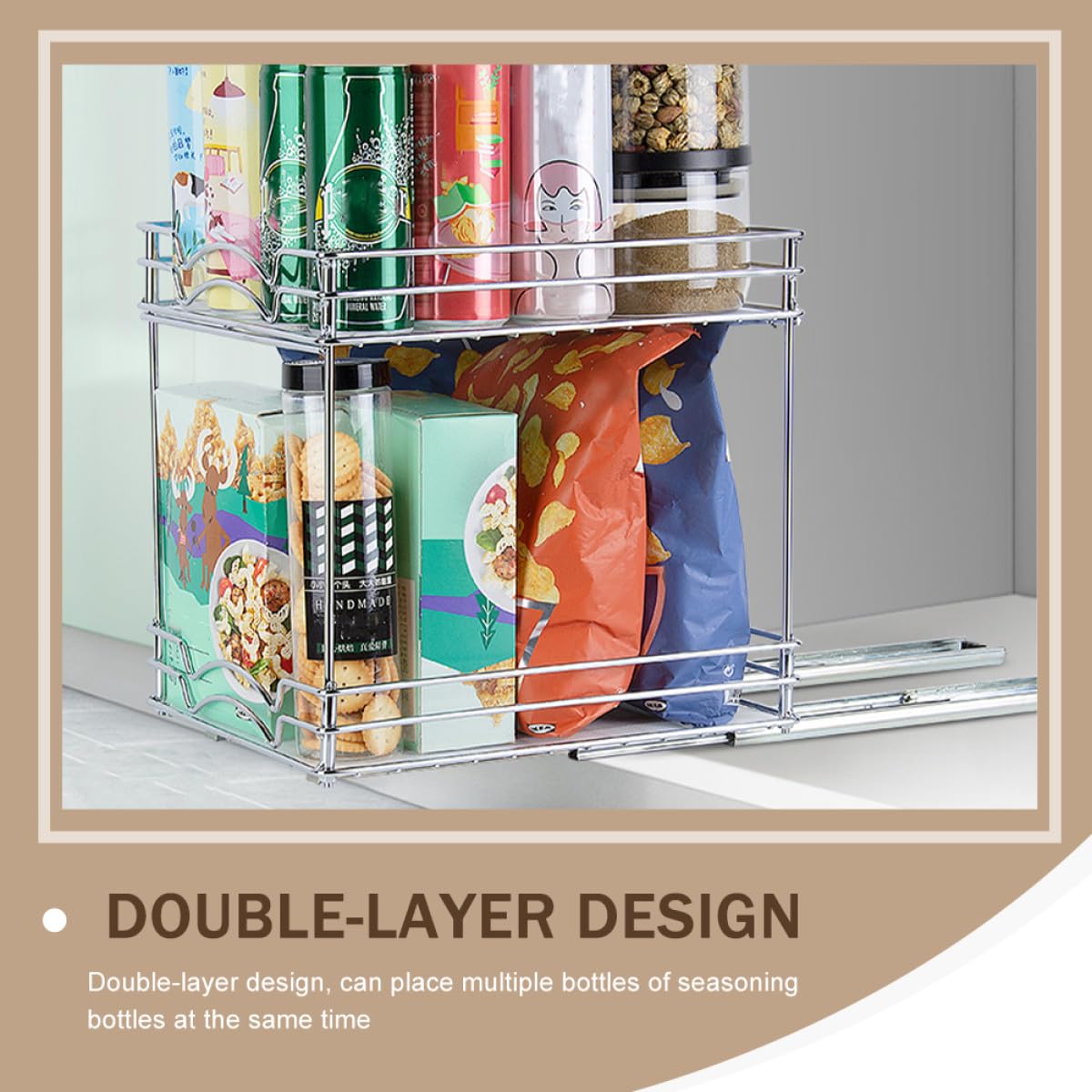 ifundom Estante de Especias Extraíble de Metal Cromado de 9 Pulgadas, Organizador de Condimentos de Doble Capa Desmontable para Cocina, Soporte para Almacenamiento Compacto de Frascos