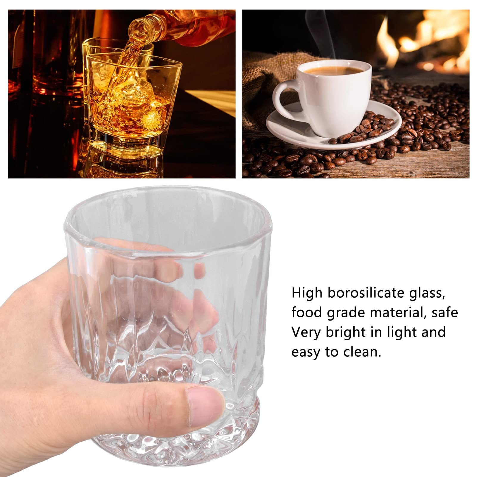 300ml Whiskey Glasses, Etched Surfaces, Food Grade Glass, Lightweight Rocks Glasses, for Home, Restaurant and Bar
