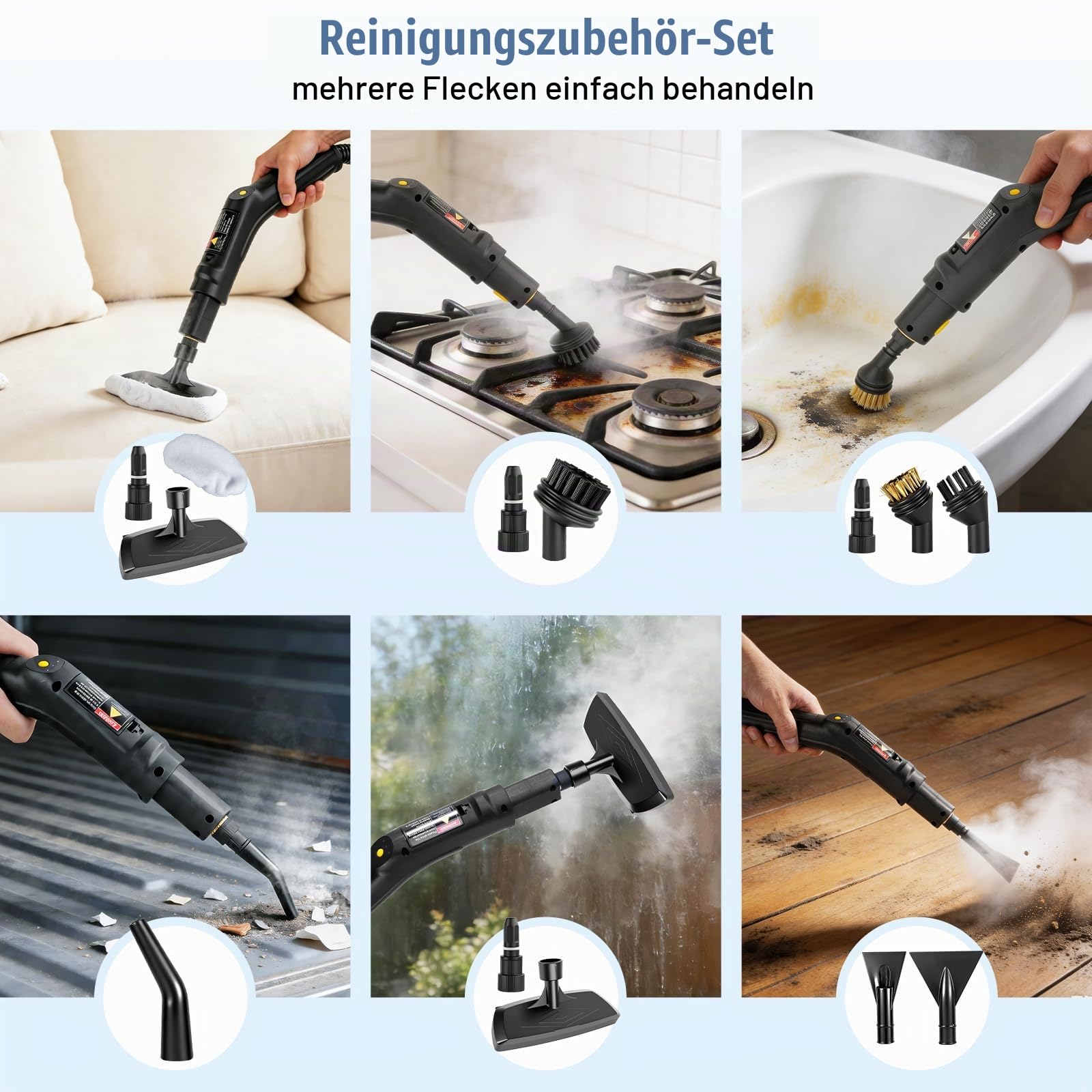 RUIZHI Dampfreiniger Handgerät mit 18 Zubehör, 1.6L Steam Cleaner, Dampfdruck 3Bar, Aufheizzeit 10s, Handdampfreiniger für Alles Boden Reinigung, Fenstern, Sofas, Fugen, Auto