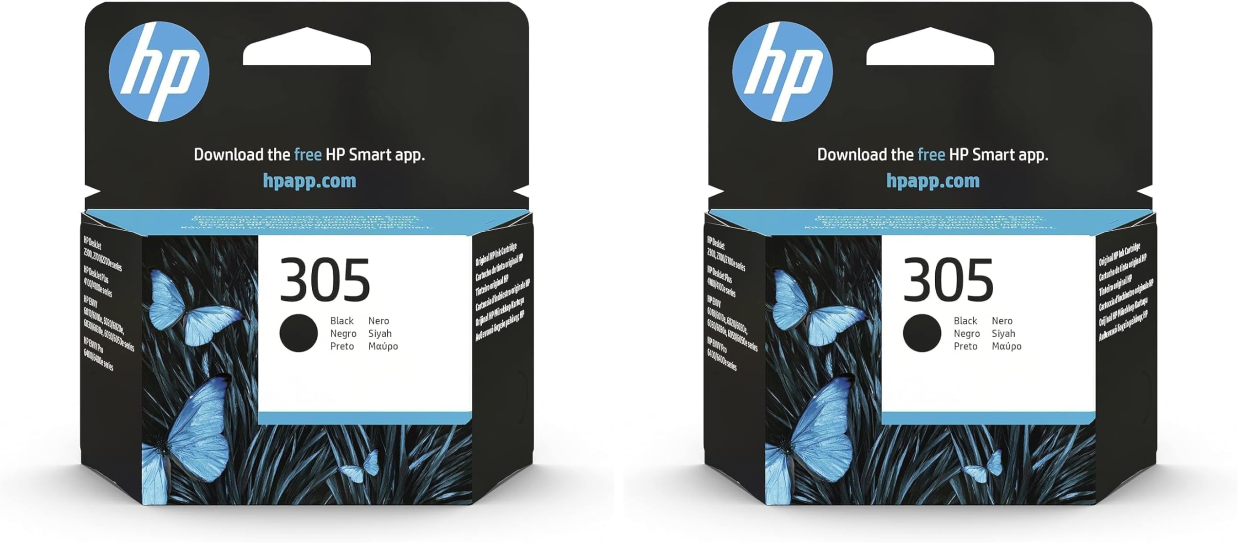 HP 305 3YM61AE, Black, Original Ink Cartridge, Compatible with DeskJet 2700, 4100, Envy Series 6020, 6030, 6420, 6430 Series Inkjet Printers (Pack of 2)