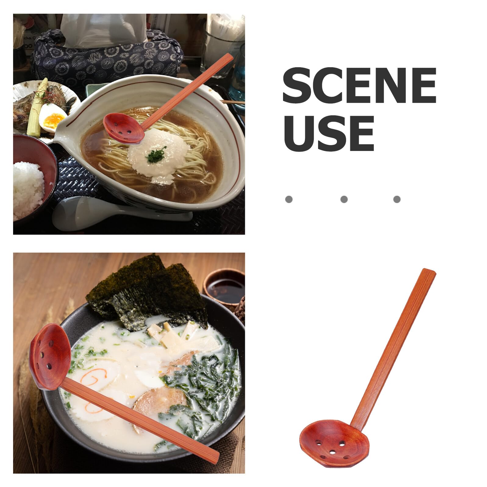iplusmile Cuillère à Égoutter en Bois de Nanmu à Fentes, Louche Cuisine Multifonction Résistante la Chaleur Manche en Bois, pour Buffet, Ramen et Service à Table, Ustensile la Cuisine