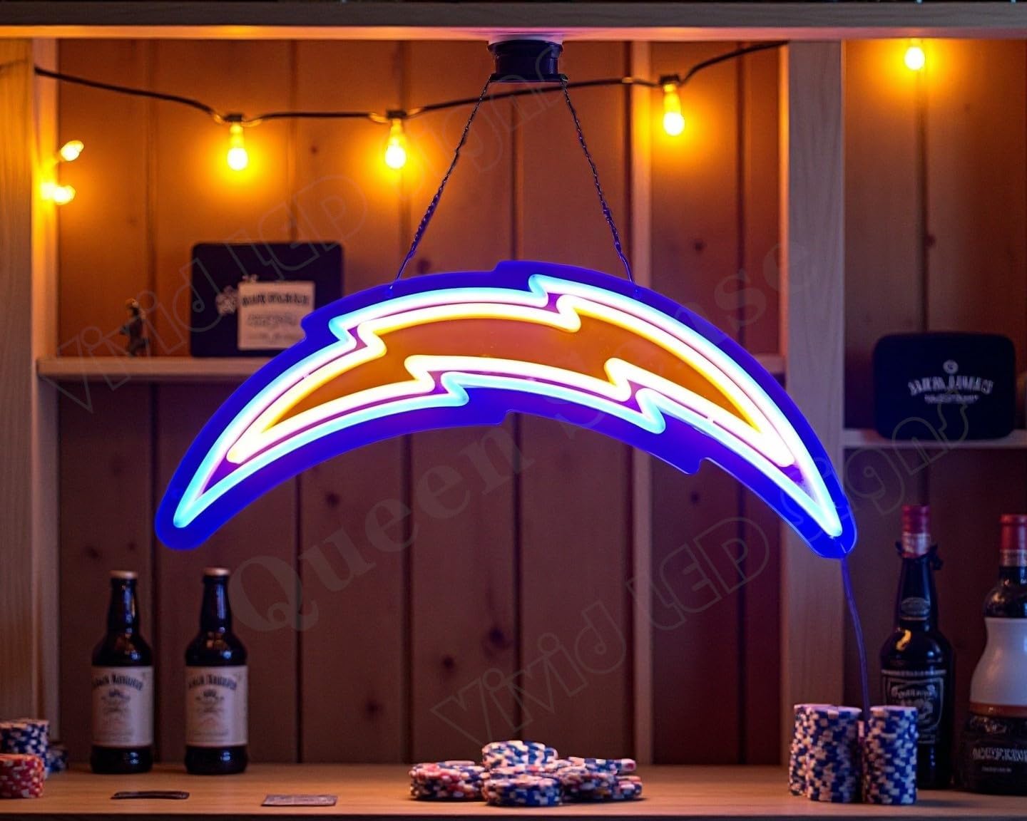 Queen Sense 16"x7.2" Los Angeles's Sports Chargers LED Neon Sign Light for Man Cave USB Powered Dimmable LED Signs BH1359