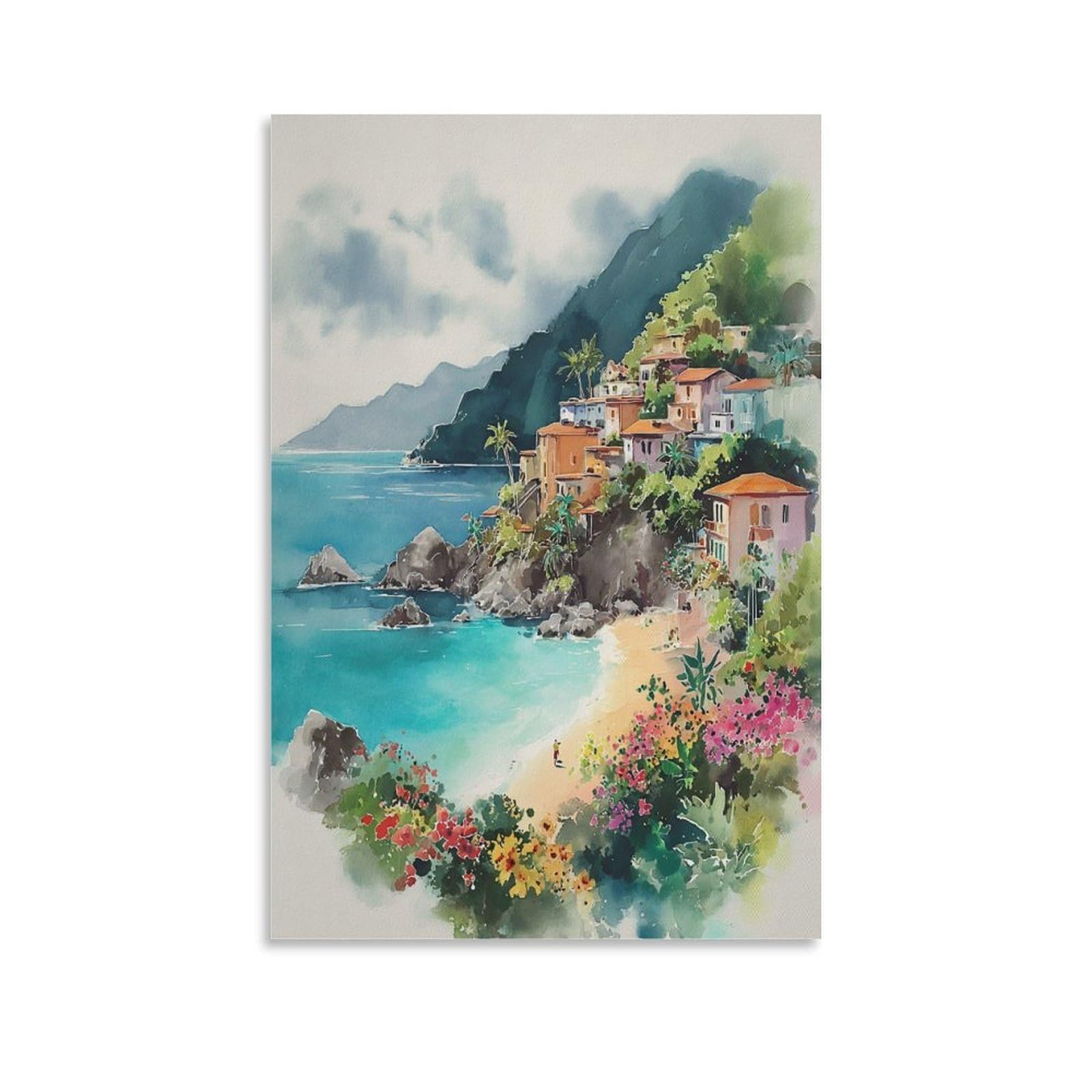 XWYMXZ Grenada Watercolor Painting Caribbean Travel Posters 20x30inch(50x75cm) Vintage Watercolor Canvas Art
