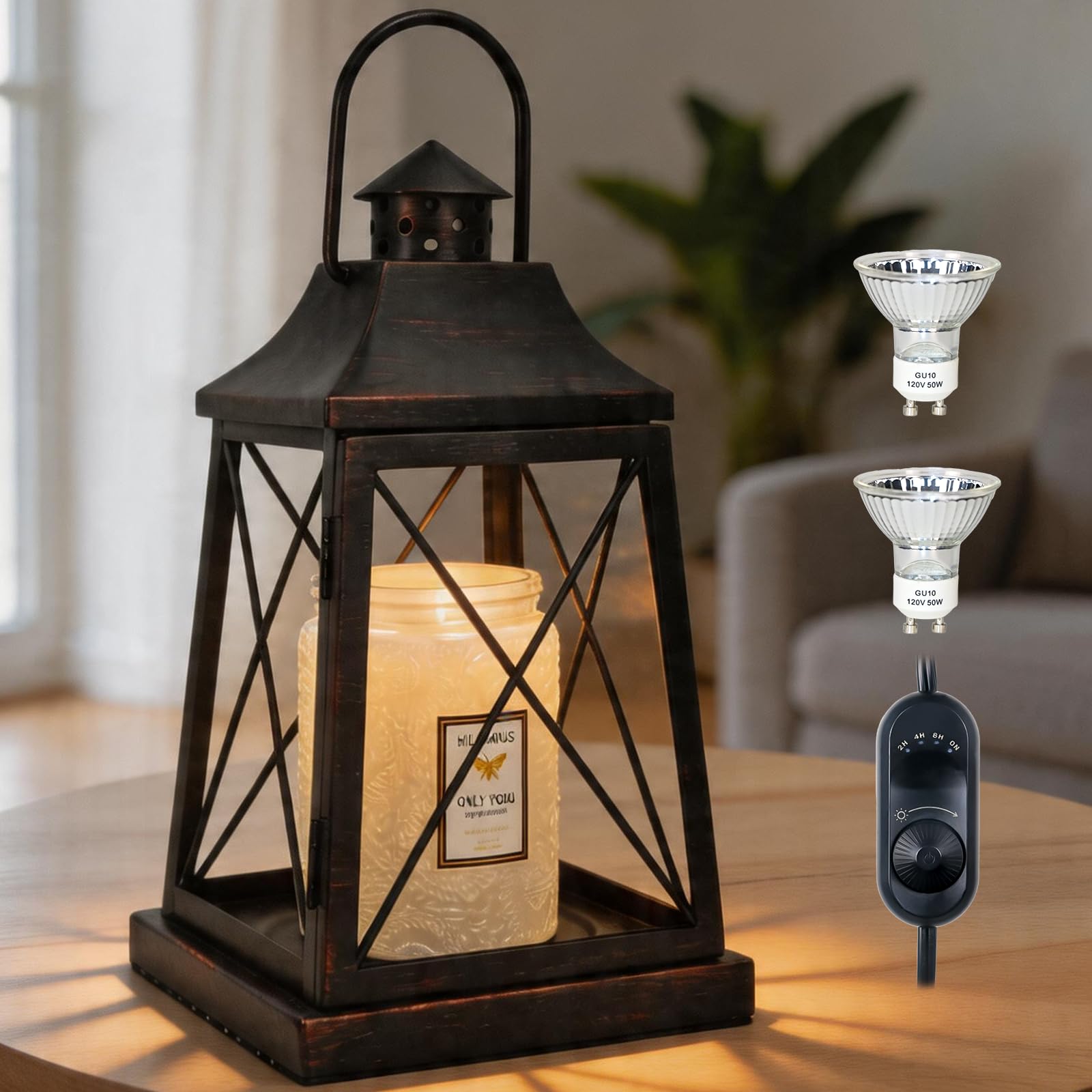View 1 of 2026 New Candle Warmer Lamp with Timer,Compatible with 3 Wick Candles Jars,Vintage Candle Warmer Lantern Lamp,Dimmable Farmhouse Candle Lamp Warmer,Fully Enclosed and Hanging Up Designed