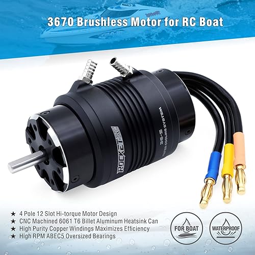Miniatura 2 de 3670 1200KV Motor de barco RC sin escobillas Eje impermeable 0.197 in Motor sin escobillas 4Pole Diseño Barco Piezas de repuesto (1200kv)
