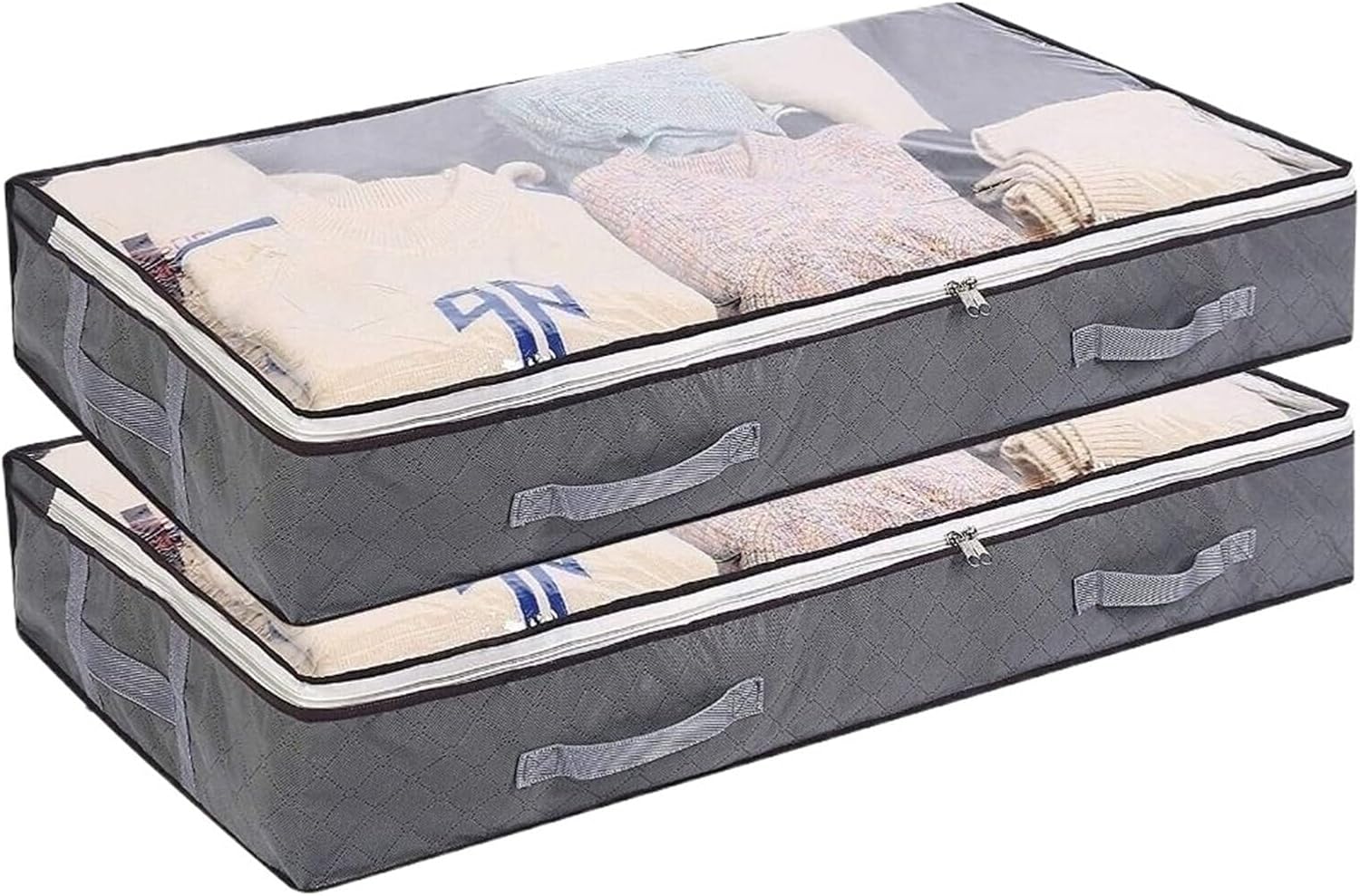 Under Bed Storage Box 2 PCS Large Underbed Storage Bag Foldable Fabric Storage Bags Nonwoven Zipped Organizer Shoes Clothes