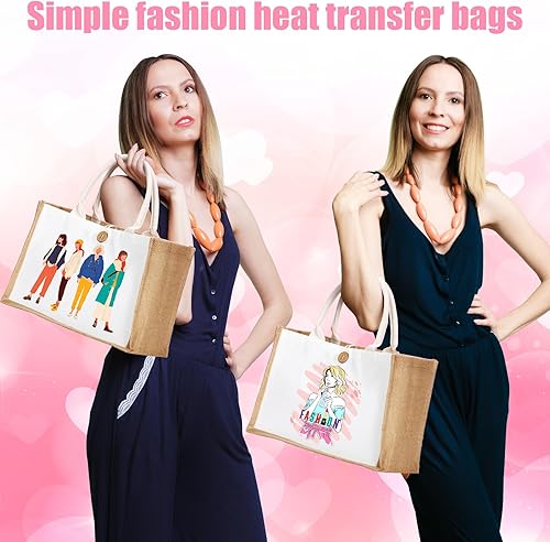 Miniatura 5 de Sweetude 18 bolsas de yute para sublimación, bolsa de playa de arpillera con asas, reutilizable, en blanco, bolsa de regalo de lona para dama de