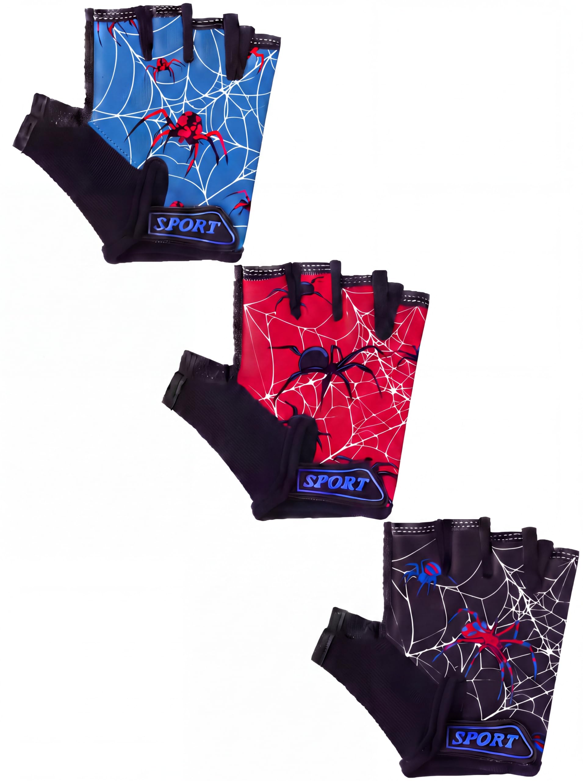 Boao 3 Pairs Kids Half Finger Bike Gloves