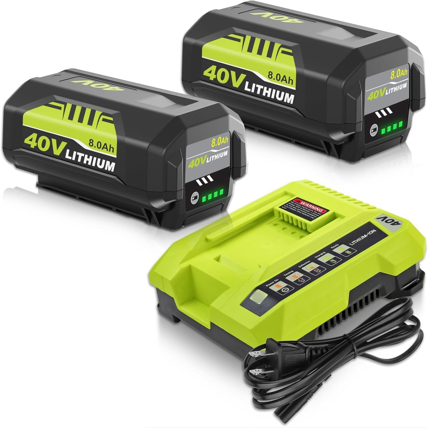 8000mAh Replacement for Ryobi 40V Batteries and Op40401 Charger, Compatible with 40V Ryobi Battery OP4050A OP40601 OP4026A OP4040 OP4030 OP4050 OP4015 OP40261 OP4020 (8.0,Amps)