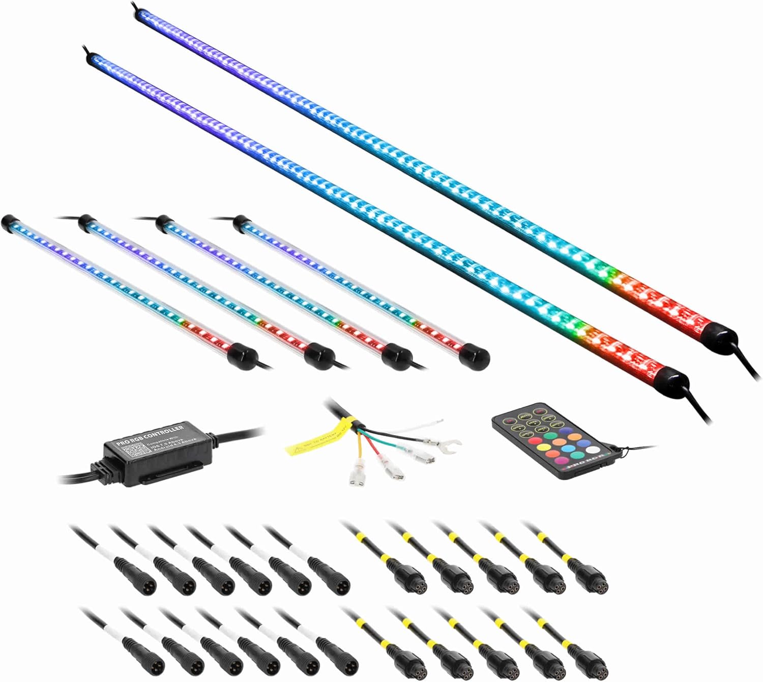 Heise by Metra Chasing LED Underglow Lighting Kit, 6 Pieces, RGB Color Changing, with Pro Controller and RF Remote