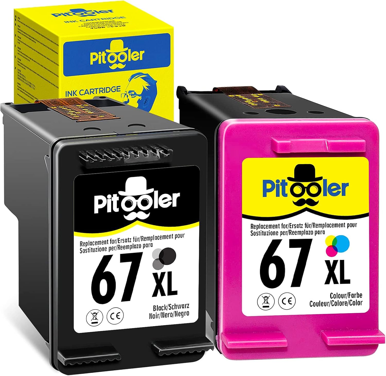 Pitooler 67XL Ink Cartridges Replacement for HP 67 Black