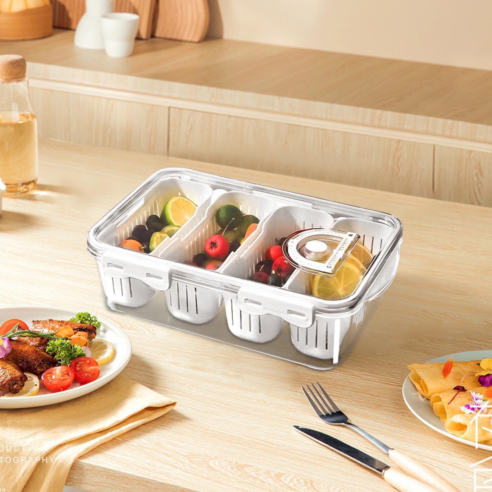Verdeeld Dienblad Met Deksel En Handvat Snackle Box Charcuterie Container Draagbare Snack Platters Organizer